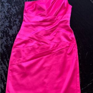 David's Bridal One Shoulder Fuchsia Dress